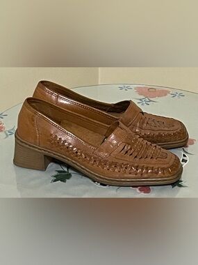 Rieker Woven Leather Loafers in Cognac Brown